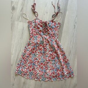 Floral Slip Dress with Red, Blue & Green Bouquet Print
